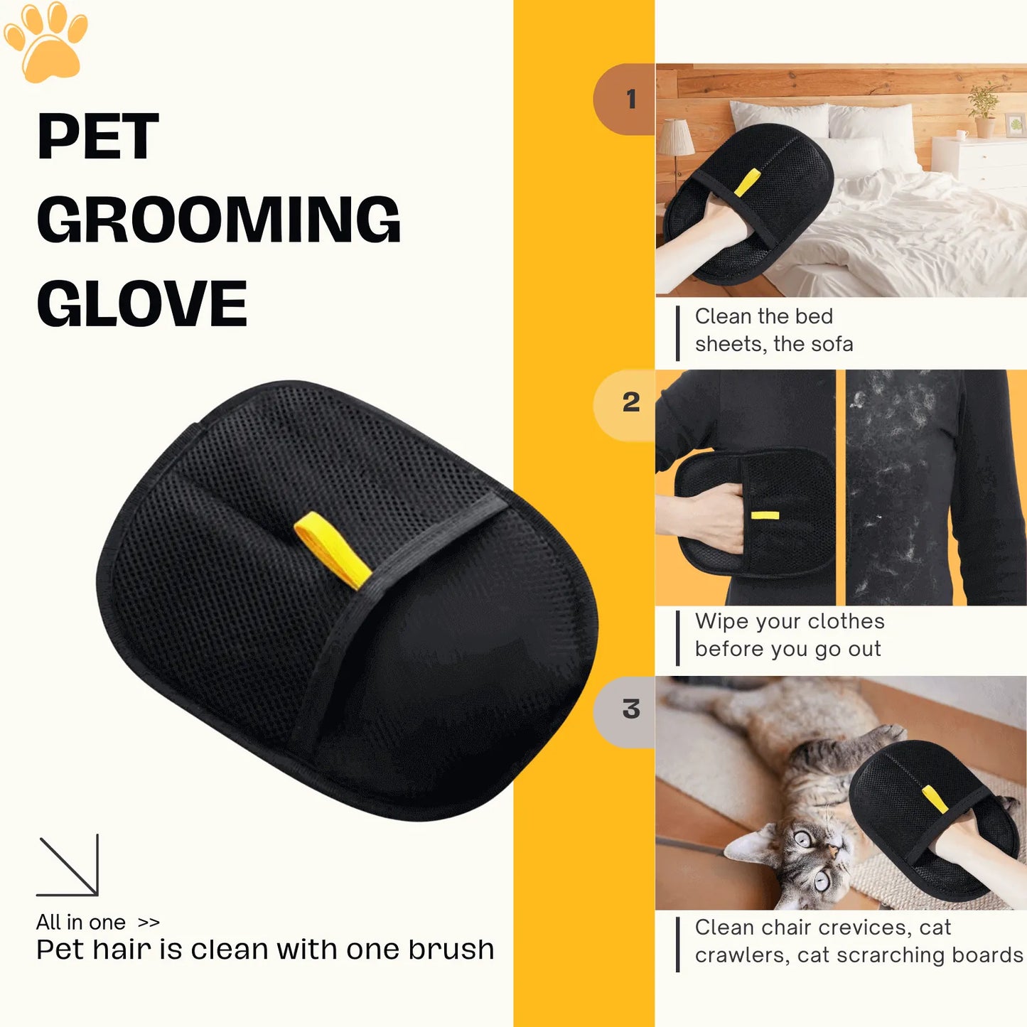 Pet Grooming Gloves for Cats & Dogs