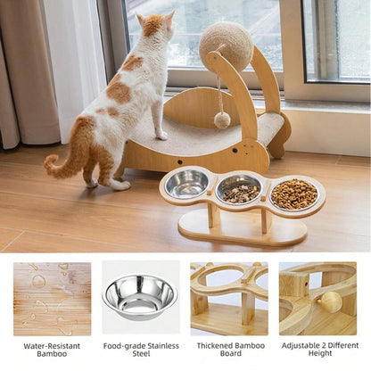 3-in-1 Cat Feeder with Bowls